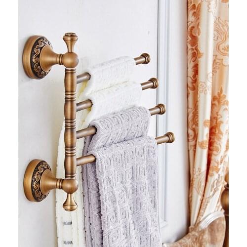 Leyden Antique Brass 4 Swivel Arms Towel Bar,Rotatable Rail Towel Rack Flexible Wall Mounted 4Bars