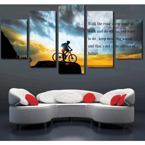Wall Art Frame Poster Home Decor Modern 5 Panel Cycling Sunset Landscape Living Room Canvas Print Painting Modular HD Pictures