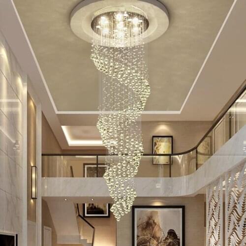 Manggic New Modern Crystal Chandelier For Spiral Interior Ladder Luxury Corridor LED Crystal Chandelier Stair lamp villa light