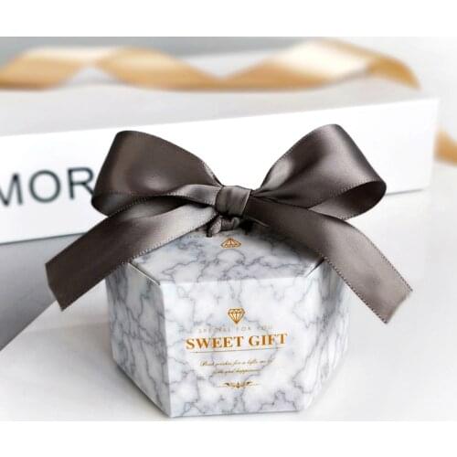 New Europe Hexagon Style Candy Box Wedding Favors Paper Gift Boxes with Ribbon Baby Shower Birthday Gifts Bag Party Supplies