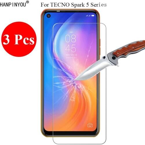 3 Pcs/Lot New 9H 2.5D Tempered Glass Screen Anti-Shatter Protector For TECNO Spark 5 / Pro Protective Film + Clean Tools