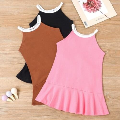 Girls Sleeveless Solid Color Cotton Dress Flower Girl Dresses Kids Dresses for Girls Toddler Girl 2021 Korean Baby Clothes