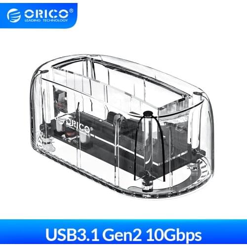 ORICO 2.5 3.5'' USB3.1 Gen2 HDD Docking Station Type-C 10Gbps Hard Drive Enclosure External HDD Case Transparent Hard Disk Case
