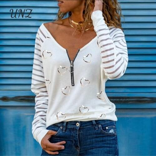 Autumn Women Long Sleeve Graphic Tees Printed Zip V-Neck Top Aesthetic Clothes Casual Loose Shirts Patchwork Plus Size T-shirt