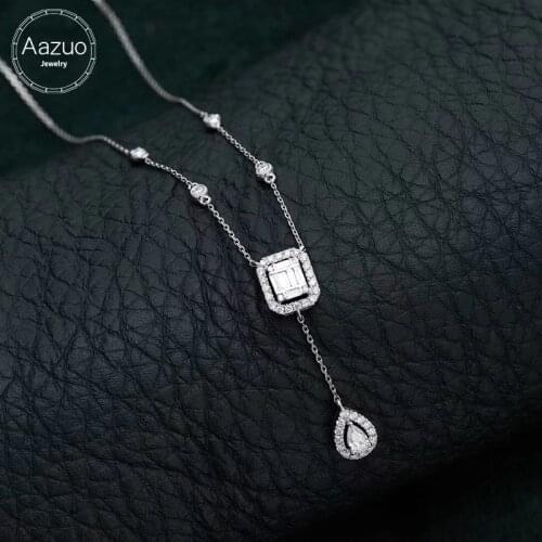 Aazuo 100% Real 18K White Gold Real Princess Diamond Fashion Drop Necklace gifted for Women 18 Inch Link Chain Au750
