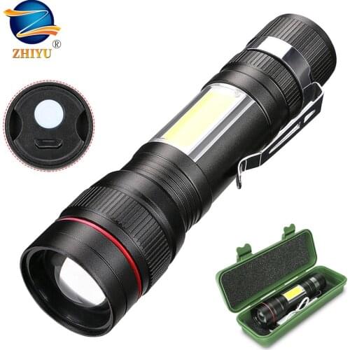 ZHIYU Rechargeable LED Flashlight T6+COB LED Torch Waterproof Camping Lantern Zoomable Focus Light Tactical Torch Camping Light