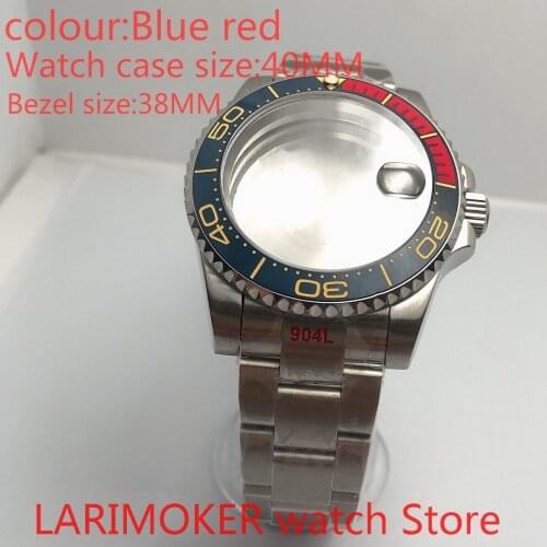 Suitable for NH35 NH36 Miyota 8215 40mm sapphire glass 904L stainless steel case sealing bottom cover, with bezel blue red
