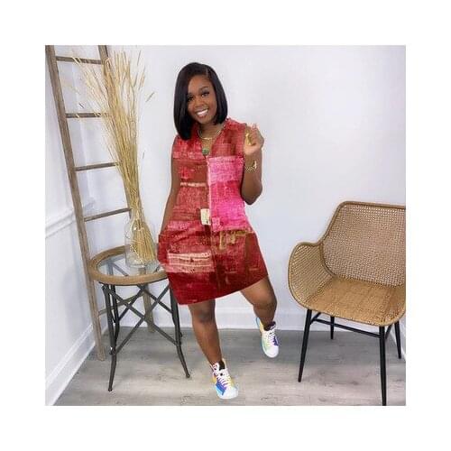 2021 Ins Internet Celebrity Famous Women Dress Sleeveless Tie Dye Above Knee