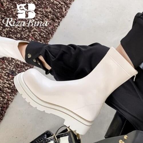 RIZABINA Leather Short Boots For Women 2021 Fashion Platform High Heel Winter Shoes Woman Office Lady Footwear Size 34-40