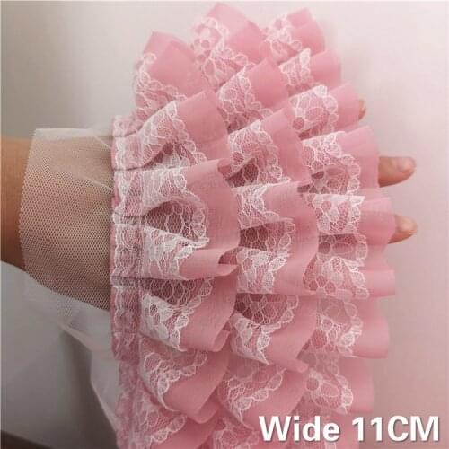 11CM Luxury Three Layers 3D Pleated Chiffon Lace Ruffle Trim Ribbon For Curtains Skirts Clothing Splicing Sewing Fringe Decor