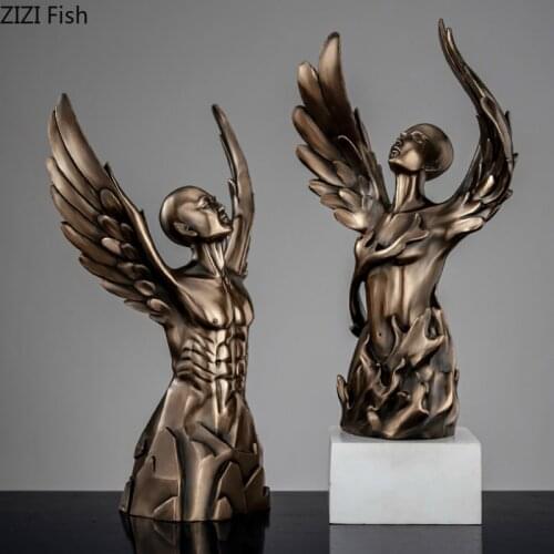 Modern Imitation Metal Bust Character Sculpture Table Top Living Room Decoration Naked Queen Man with Wings Art Home Decoration