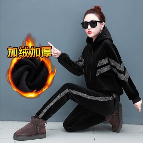 Tracksuit Women Sport Suit Winter Thick Velvet Warm Loose Hoodie Running Jogging Outfit Workout Casual Set Sweatshirt+pant