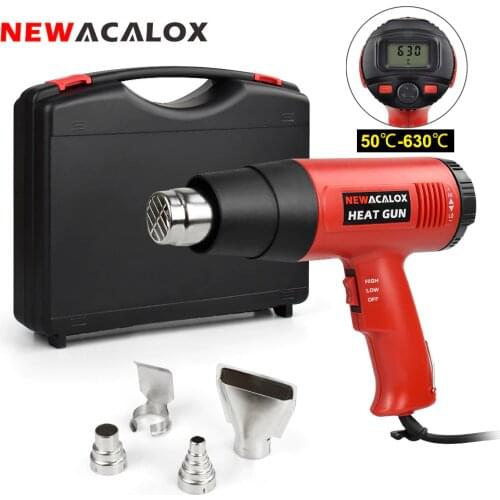 NEWACALOX 220V LCD Heat Gun 2000W Heavy Duty Hot Air Gun Kit Variable Temperature Control with 4 Nozzles for Craft Shrinking PVC