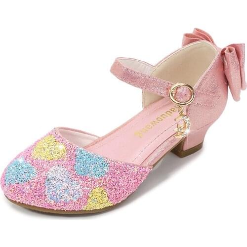 2020 New Summer Kids Shoes For Girl Princess Sandals Wedding Dress Shoes Children High Heel Girls Sequins Glitter Leather Shoes