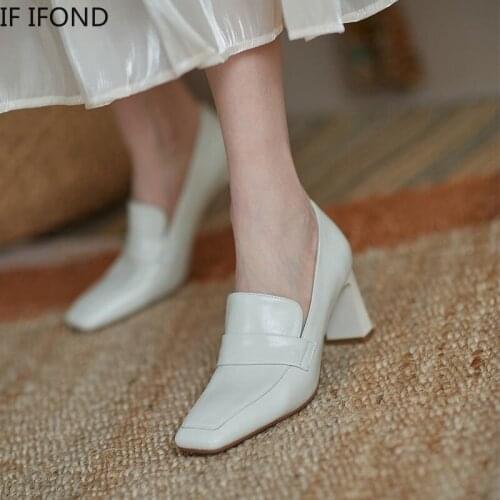 IF IFOND Classics Basic Lady Pumps Women Patent Leather Office Shoes Square Toe Thick Heel Lady Shoes Elegant Black Work Shoes