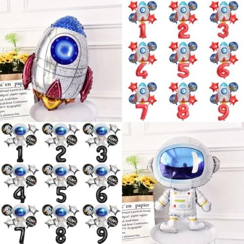 1Set Space Party Astronaut Rocket Foil Balloons 32inch Number Galaxy Theme Boy Kids Birthday Baby Shower Decor Helium Globos