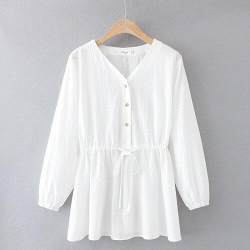 Plus Size XL-4XL White Red Womens V-neck Long Sleeved Blouse Solid Officewear Elegant Tops