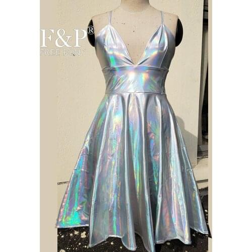Unicorn Rainbow Holographic Party Skater Dresses Women Rave Clothes Outfits Short Homecoming Cocktail Dress
