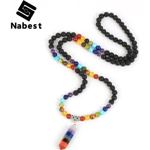 Women Men Natural Stone 7 Chakras 6mm Bead Necklace 108 Male Beaded Stand Buddh Yoga Healing Reiki Pendant Sweater Chain Jewelry