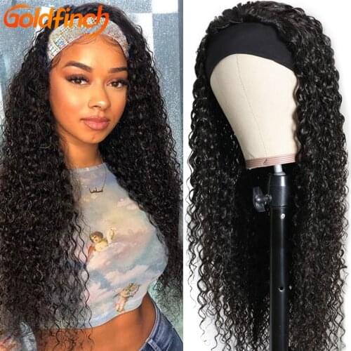 180% 200% 250% Density 30 Inch Kinky Curly Headband Wig Human Hair Wig Remy Malaysian Cheap Curly Headband Wig For Black Women