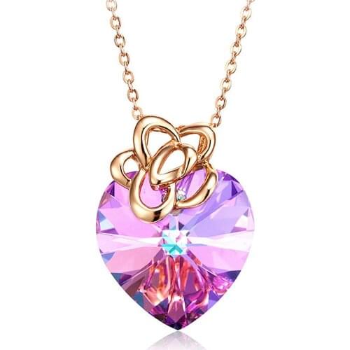 COCOM Silver 925 Jewelry Purple Heart Pendant Necklace for Women with Crystal from Austria Rose Gold Plating Valentines Day Gift