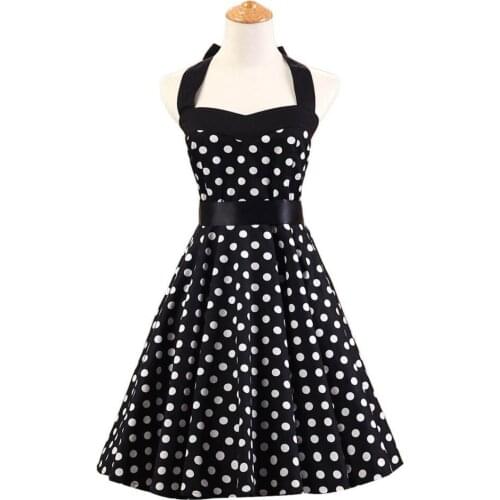 100% Cotton Summer 50s 60s Retro Vintage Dresses XXL Plus Size Polka Dots Lilac Purple Black Swing Women Dress VD0068