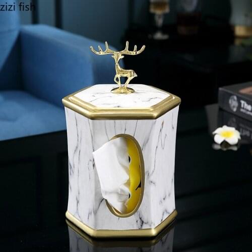 Golden Deer Decorative Resin Paper Tissue Box Desktop Tissue Canister Cylindrical Paper Towel Tube Home Decoration Accessories