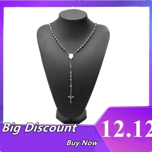 1PC Vintage Hip Hop Necklace Jewelry Unisex Party Fashion Cross Crystal Christ Crucifix Rosary Beads Long Chain Necklaces