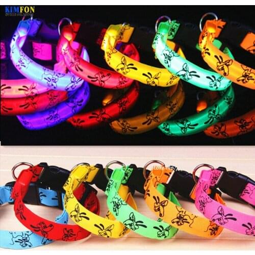 100Pcs/Lot Cartoon Prints LED Pet Collar Luminous Light Electronic Dog Collars Glow In The Dark 6Color
