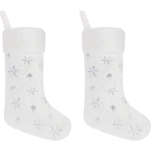 2 Pieces Christmas Stocking Faux Fur Stocking Snowflake Stocking Fireplace Hanging Stocking Christmas Stocking Gift Bags