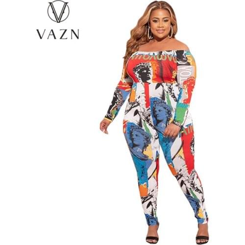 VAZN 2021 Autumn Soft Free Fancy Mature Overalls Slash Neck Full Sleeve Women High Waist Skinny Pencil Jumpsuits