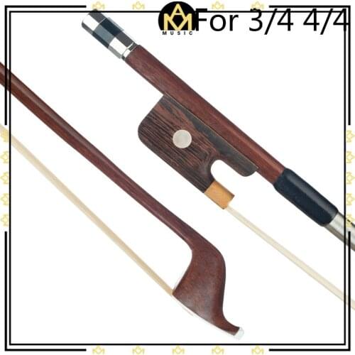 3/4 4/4 French Style Brazilwood Double Bass Bow Parisian Eyes Round Stick White Horsehair Durable Bass Bow