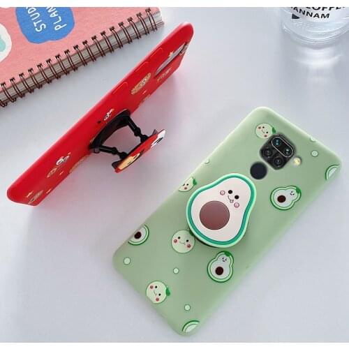 3D silicone cartoon phone holder case for xiaomi redmi note 9 pro max 9s redmi 9 9A 9C avocado finger stand grip cute cover