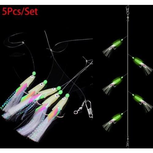 5Pcs/Set Luminous Fishing Hook Treble Bait Wire 9g Luminous Fishing Hook High Carbon Steel Mackerel Feathers Bass Cod Lure