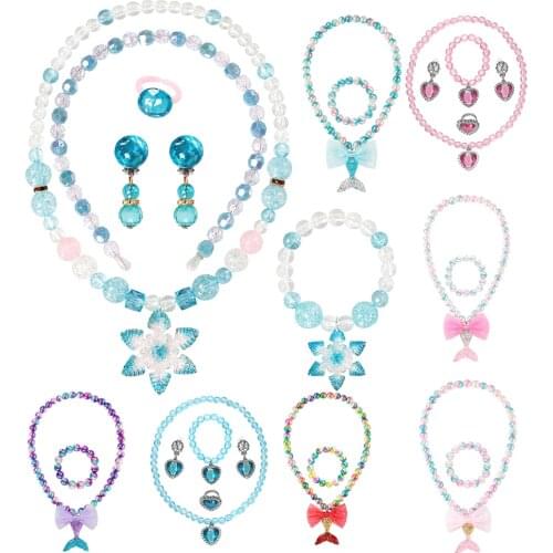 6Pcs Princess Jewelry Decorate Necklace Earrings Rings Wand Pretend Play Sets For Birthday Girls Dress Up Birthday Gift Toy