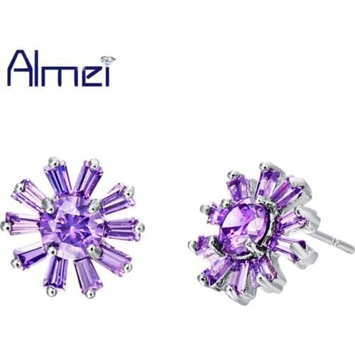 Promotion Wholesale Rhinestonne New Aretes Silver Flower Stud Earrings Size 10*10 Cubic Zirconia Earring for Women Ulove R581