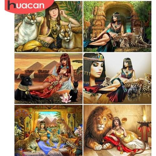HUACAN DIY Full Square Diamond Painting Animal Lion Rhinestone Of Picture Cross Stitch Leopard Diamond Girl Egypt Decoration