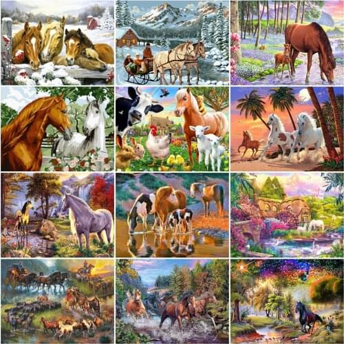 AZQSD Oil Painting By Numbers Horse DIY Unframe Picture For Living Room Home Decor Coloring By Numbers Animal Handpainted Gift