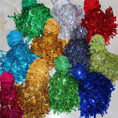 16cm width glitter 7mm dense sequins Tassel Fringe Trimming Lace fabric Latin stage dance skirts garments DIY Accessories FH21-2