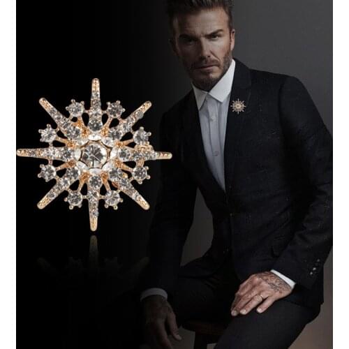 Six-pointed Star Crystal Rhinestone Flower Brooches Fashion Shirt Collar Needle Mens Suit Lapel Pin Badge Men Accessories Gifts