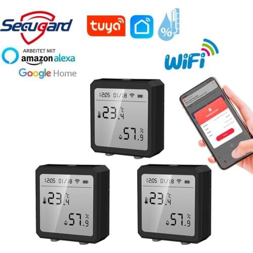 Tuya WiFi Thermometer Temperature and Humidity Sensor Black Indoor Hygrometer Detector Support Alexa Google Home Smart Life