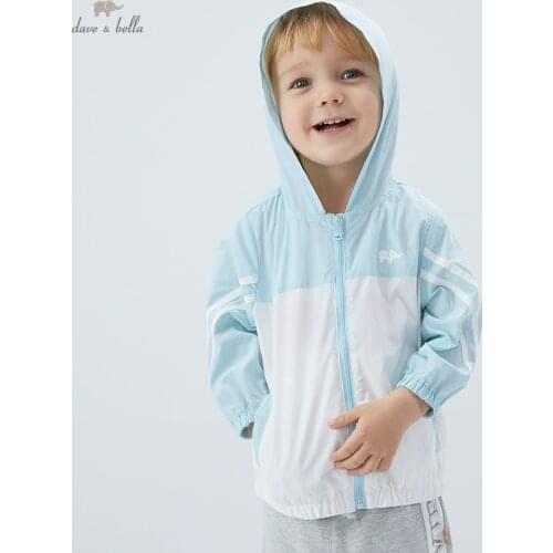 DBX17285 dave bella spring baby boys fashion patchwork striped pockets hooded coat children tops infant toddler outerwear
