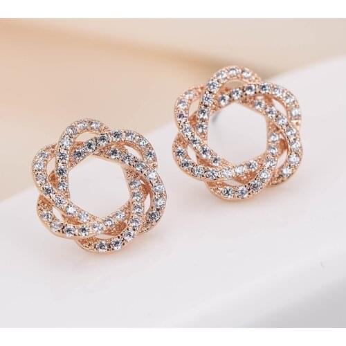 DE171 Fashion Exquisite Elegant 4A Zircon Geometry Flower Ear Stud GIRLS Gift Party Banquet WOMENS Jewelry Earrings 2021