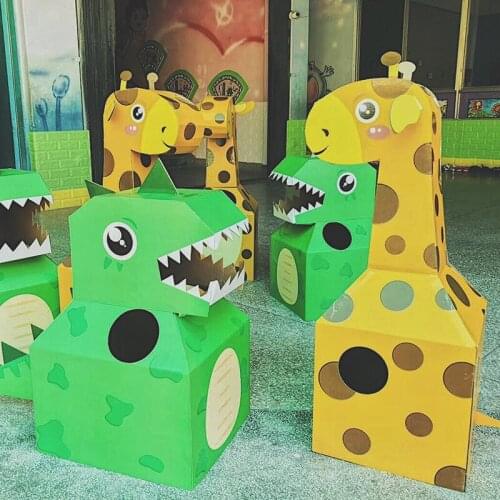 DIY Paper Material Arts Children Cartoon Animal Costumes Dinosaur Giraffe Costume Children Stage Show Halloween Carton Costume