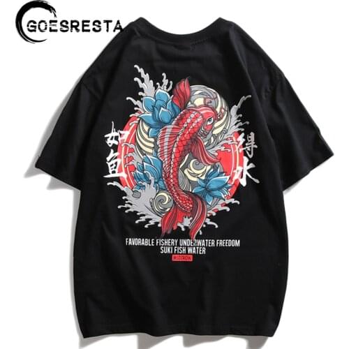 2020 New Summer Cotton Hip Hop T Shirt Men Streetwear Harajuku Koi Chinese Charaters Tshirt Short Sleeve Fashion Men T-shirt