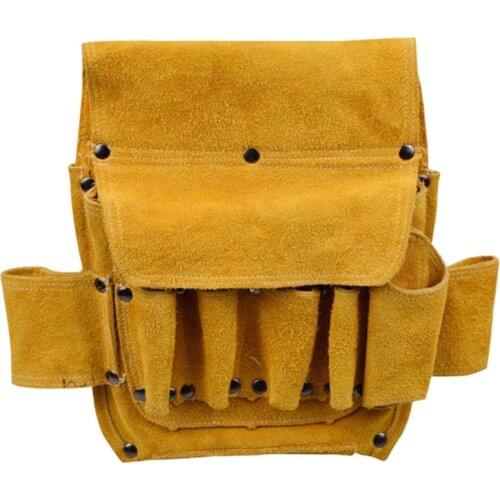 Cowhide Wear Resistant Electrician Tool Waist Bag Toolkit Hardware Screwdriver Electric Welding Tool Bags with Belt