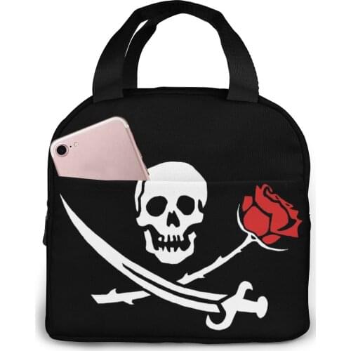Jolly Roger Skull Cross Bones Pirates Canvas Portable Cooler Lunch Bag Fashion Food Bags Food Picnic Lunch Box for Kids