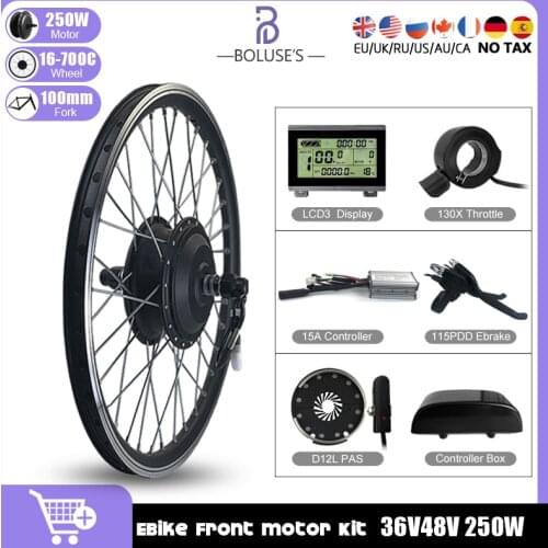 Ebike Conversion Kit 36V 48V 250W Brushless Front Hub Motor Rim 16-29inch 700C With KT Display Electric Bike Conversion Kit