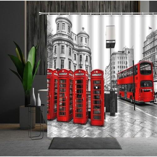 London England Street Scenery Red Bus Telephone Booth Shower Curtain Bathroom Partition Home Products Bathtub Decoration