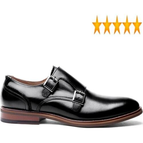 Fashion Autumn New Mens Brand Pointed Toe Genuine Leather Work Male Business Formal Shoes Buckle Strap Black Brown